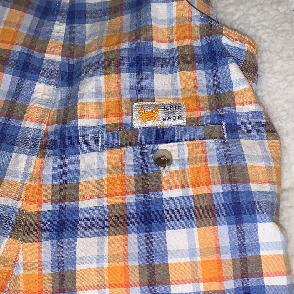Janie and Jack Crab Overalls EUC Blue & Orange Shortalls 6-12M